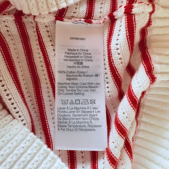 NWT Madewell Women's Textural-Stitch Cotton Sweater in Bright Flame Stripe Sz XS - Picture 12 of 15